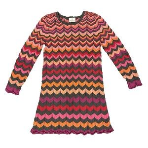 Hanna Andersson Girls 10 Long Sleeve Chevron Dress Knit ZigZag Size 140 Pink
